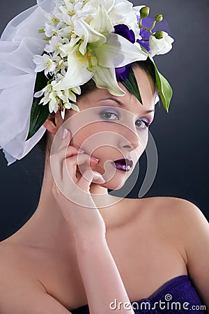 Model with floral and french nails Stock Photo