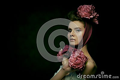 Model with floral headdress Stock Photo