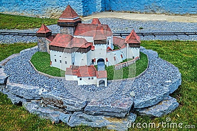 Model of the fortress church of Viscri in Mini Transylvania Park at Szejke Baths, Odorheiu Secuiesc, Transylvania, Romania Editorial Stock Photo