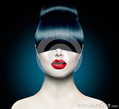 Model Girl with Trendy Fringe Stock Photo