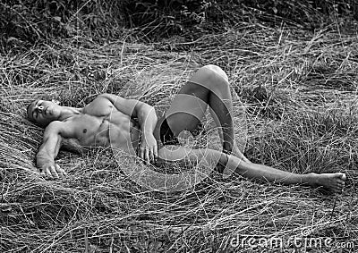 Model in a hay Stock Photo