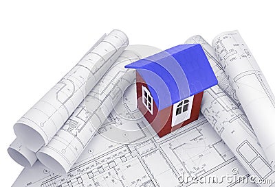 Model house with design drawings Stock Photo