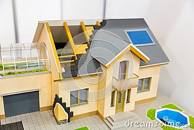 Model of house, thermal insulation of roof concept Stock Photo