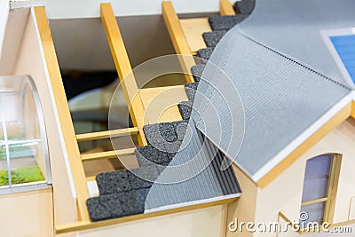 Model of house, thermal insulation of roof concept Stock Photo