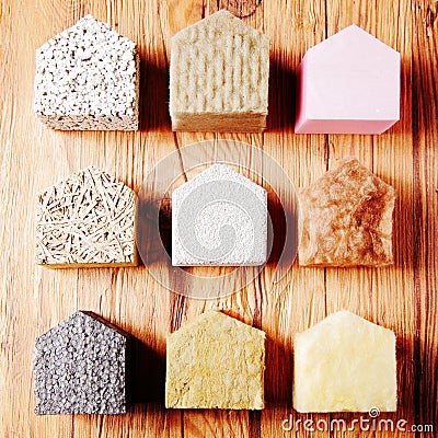 Model Houses with Various insulation on the Table Stock Photo