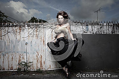 Model in midair Stock Photo