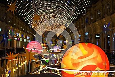 A MODEL OF PLANETS AND SPACE ROCKET ON THE STAR SIDE BACKGROUND IN HIGH RESOLUTION . COSMONAUTICS DAY Editorial Stock Photo