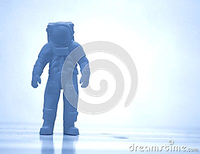 Model printed on 3d printer close-up. Cosmonaut of blue color. Stock Photo