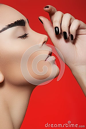 Model profile with fashion make-up & nails polish Stock Photo