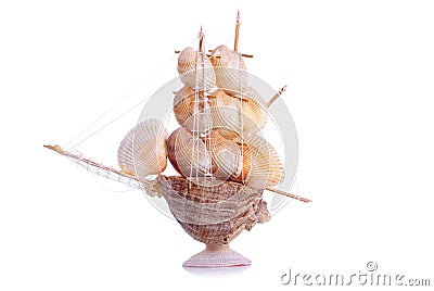 Model sailboat of seashells on an isolated background Stock Photo