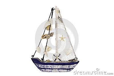 Model sailboat on a white background, isolated Stock Photo