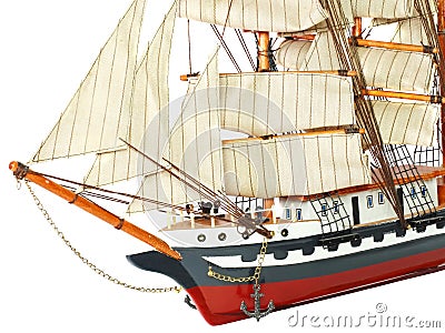 Model of sailing frigate. Isolated. Stock Photo