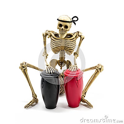 Model skeleton playing congas drum Stock Photo