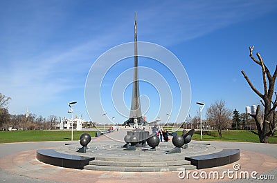 Model of the Solar system near the monument to the Conquerors of space on the Cosmonauts alley in Moscow, Russia Editorial Stock Photo