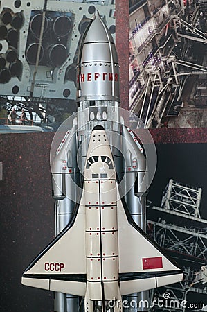 Model of spacecraft in Planetarium in Yaroslavl Editorial Stock Photo