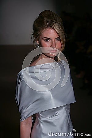 A model walks the runway at the Anna Maier / Ulla-Maija Couture Bridal Spring/Summer 2016 Runway Show Editorial Stock Photo