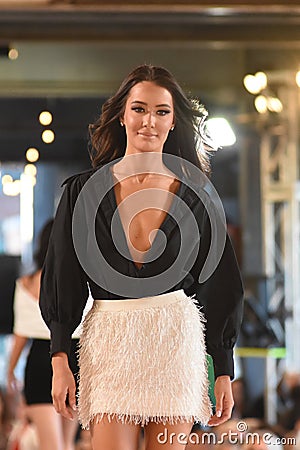 Model walks the runway at the 2023 Greenville Fashion Week fashion show, in South Carolina Editorial Stock Photo