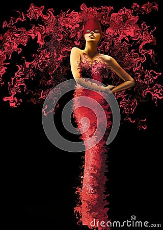 Model woman dressed in a red dress Stock Photo