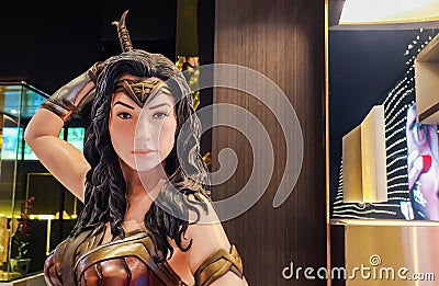 Model of Wonder Woman from The movie Wonder Woman 2017 film displays at the theater Editorial Stock Photo