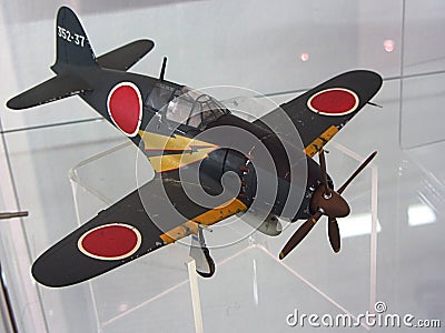 Model of WW2 Japanese Imperial Navy fighter aircraft Mitsubishi J2M Raiden Lighting Bolt in 1:48 scale Editorial Stock Photo