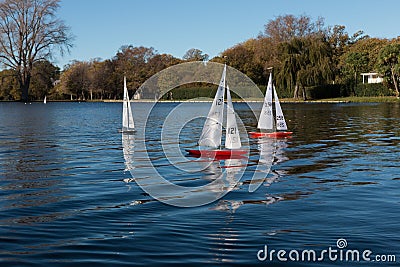Model yachts on a lake Editorial Stock Photo