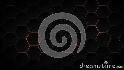 Modello astratto di esagono scuro in stile di tecnologia di sfondo neon arancione. concetto futuristico di honeycomb. illustrazione di stock Modello astratto di esagono scuro in stile di tecnologia di sfondo neon arancione. concetto futuristico di honeycomb. illustrazione di stock