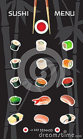 Modello del menu dei sushi cucina giapponese illustrazione ... Cucina disegno Giapponese
