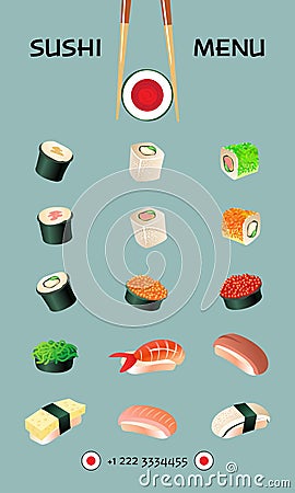 Modello del menu dei sushi cucina giapponese illustrazione ... Cucina disegno Giapponese