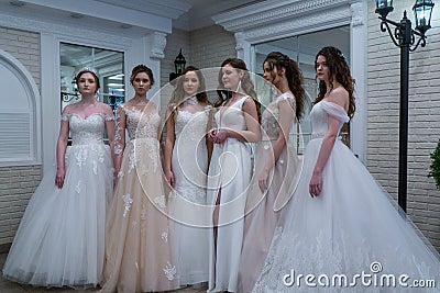 Bride models in wedding dresses Editorial Stock Photo