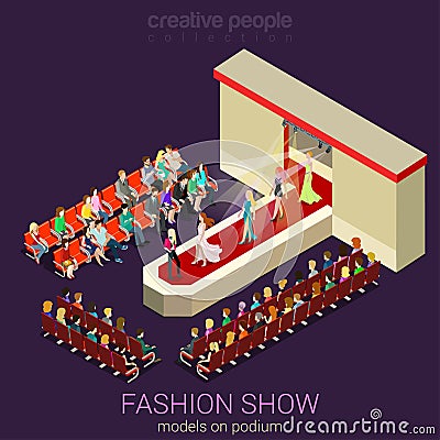 Models on podium in vector flat fashion show concept Vector Illustration