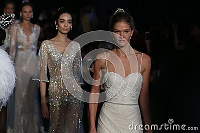 Models walk the runway during the Alon Livne White Fall/Winter 2016 Couture Bridal Collection Editorial Stock Photo