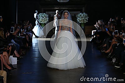 Models walk the runway during the Alon Livne White Fall/Winter 2016 Couture Bridal Collection Editorial Stock Photo