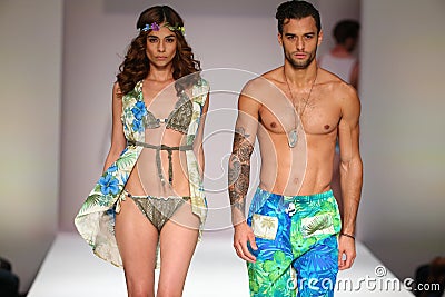 Models walk the runway at the Lainy Gold Swimwear fashion show Editorial Stock Photo