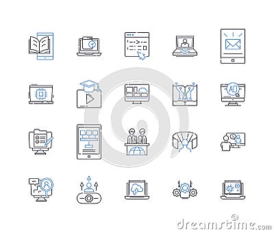 modem line icons collection. Connection, Transmit, Receive, Signal, Ethernet, Broadband, Dial-up vector and linear Vector Illustration