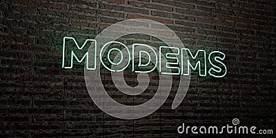 MODEMS -Realistic Neon Sign on Brick Wall background - 3D rendered royalty free stock image Stock Photo