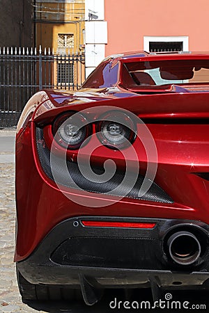 Ferrari modern sport car aerodynamic details of the bodywork, Italy Editorial Stock Photo