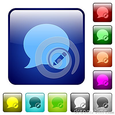 Moderate blog comment color square buttons Stock Photo