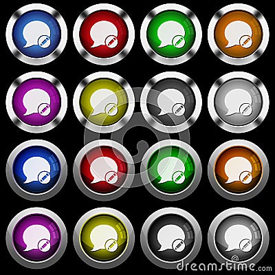 Moderate blog comment white icons in round glossy buttons on black background Stock Photo