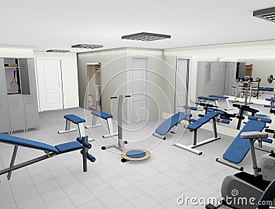 Modern 3D Fitness Room Stock Photo