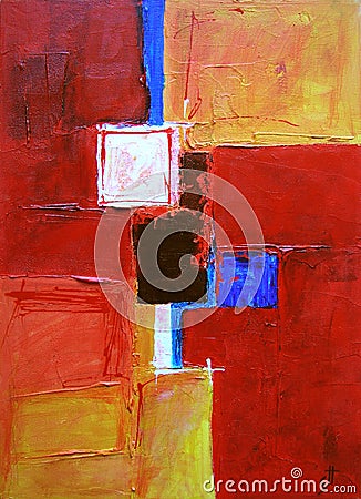 Modern Abstract Art - Painting - Geometric Squares - Orange Beige Blue Colors Stock Photo