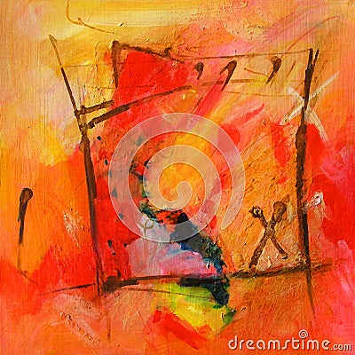 Modern Abstract Art - Painting - Calligraphy / Graffiti - Red and Orange Colors Stock Photo