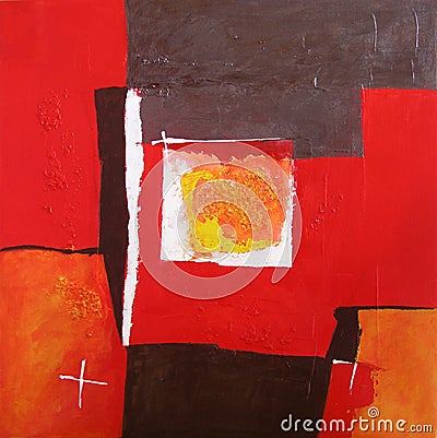 Modern Abstract Art - Painting - Geometric Squares - Red and Black Colors Stock Photo