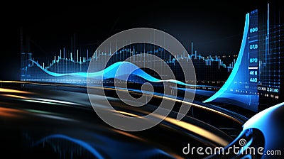 modern abstract background displaying various mathematical graphs, such as sine and cosine waves, bar charts, and scatter plots, Stock Photo