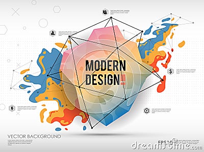 Modern abstract background with paint spot and geometric gemstone. Vector design layout for business presentations, web Vector Illustration