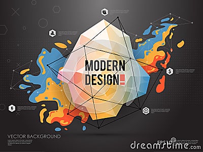 Modern abstract background with paint spot and geometric gemstone. Vector design layout for business presentations, web Vector Illustration