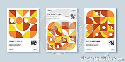Modern abstract bauhaus colorful covers set, minimal geometric swiss pattern background. Basic shape composition for poster, cover Vector Illustration