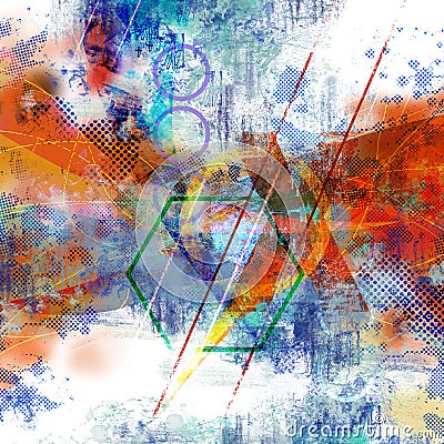 Modern abstract collage with graphic typo and geometrical elements. Stock Photo