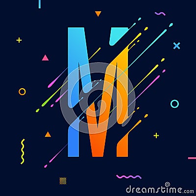 Modern abstract colorful alphabet with minimal design. Letter M. Abstract background with cool bright geometric elements Vector Illustration