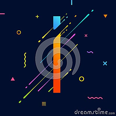 Modern abstract colorful alphabet with minimal design. Letter I. Abstract background with cool bright geometric elements Vector Illustration