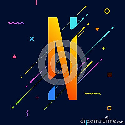 Modern abstract colorful alphabet with minimal design. Letter N. Abstract background with cool bright geometric elements Vector Illustration